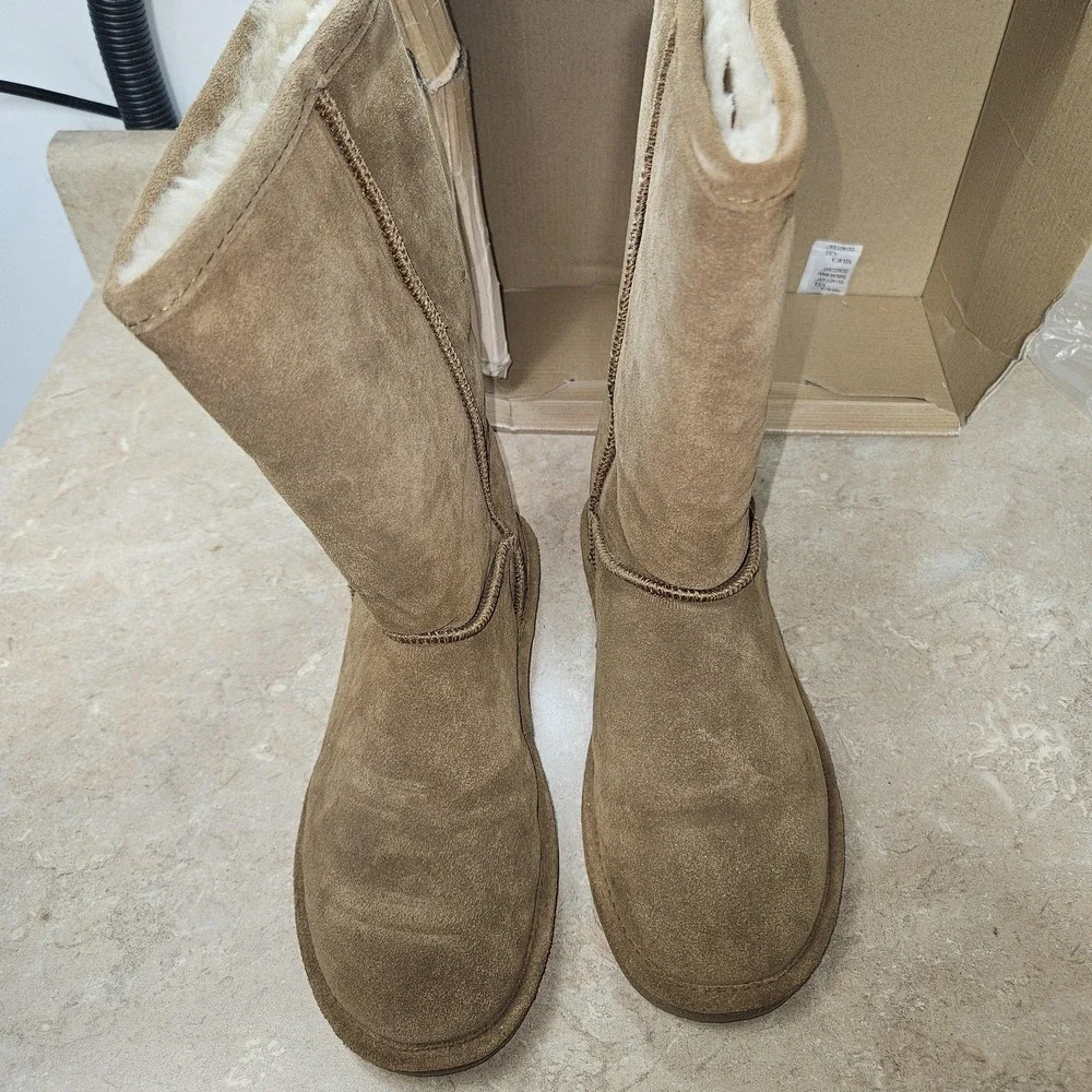 Bearpaw Boots‎ Womens Size 7 Tan Suede Sheepskin Wool Lined Classic Winter Warm
